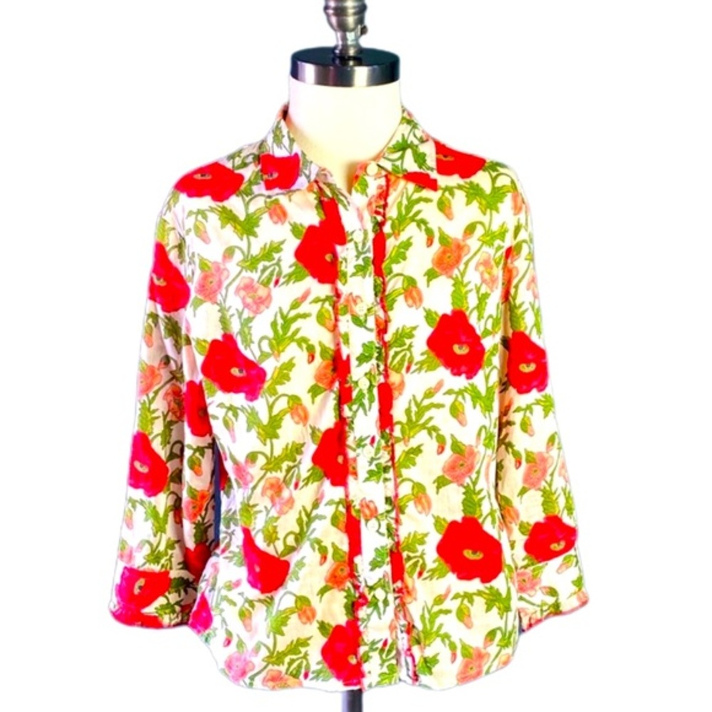 Anthropology Floral top L EUC Poppies  Cotton